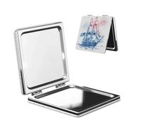 Miroir de maquillage de voyage avec le drapeau américain double face en cuir PU portable compact grossissant de poche