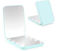 Miroir De Maquillage De Voyage Éclairé Par Led, 1x/3x À Grossissement Miroir Compact, Portable Pour Sac À Main, Poche, Miroir Pliable Éclairé De 8.5cm, Miroir Portatif À Deux Faces, Rond, Cyan
