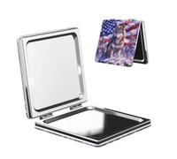 Miroir de maquillage de voyage Loup sur la neige Drapeau américain Double face en cuir PU Portable Compact Miroir grossissant de poche