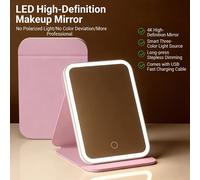 Miroir de maquillage de voyage , miroir de maquillage portable à éclairage LED avec 3 températures de couleur, variation de l'éclairage à l'infini par simple toucher, rechargeable par USB, miroir de t