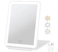Miroir de Maquillage de Voyage Rechargeable avec 72 lumières LED, Portable et Lumineux, éclairage 3 Couleurs, écran Tactile à intensité Variable, Miroir cosmétique Pliable à LED avec lumières