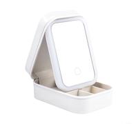 Miroir de maquillage de voyage réglable à trois couleurs, taille compacte, grand rangement, lumières LED (blanc)
