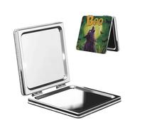 Miroir de maquillage de voyage violet loup hurlant à la lune double face en cuir PU portable compact miroir grossissant de poche