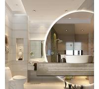 Miroir de maquillage des demi-cercles, miroir de salle de bain anti-buts intelligent moderne pour mur à 3 couleurs, interrupteur tactile, décoration intérieure de demi-lune à l'épreuve (coupe à