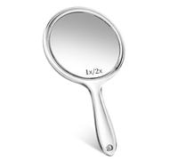 Miroir de maquillage double face grossissant x1 grand miroir de voyage, miroir cosmétique de poche avec poignée, miroir rond en acrylique transparent