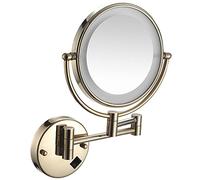 Miroir de maquillage double face LED de 20,3 cm avec loupe x10 en laiton éclairé miroir de rasage cosmétique pour salle de bain hôtel doré