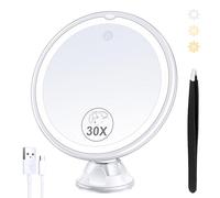Miroir de maquillage éclairé avec grossissement 30x, ventouse avec lumière, 3 modes de couleur et luminosité réglable, miroir grossissant à 360° avec lumière pour miroir de courtoisie 1500 mAh