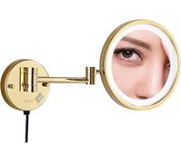 Miroir De Maquillage éclairé De 8,5 Pouces, Miroir De Grossissement 3X / 5X / 7X / 10x avec Lumière LED, Miroir De Rasage De Vanité Mural Extensible pour Salle De Bain avec P, Gold, 10X