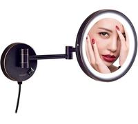 Miroir De Maquillage éclairé De 8,5 Pouces, Miroir De Grossissement 3X / 5X / 7X / 10x avec Lumière LED, Miroir De Rasage De Vanité Mural Extensible pour Salle De Bain avec P, Black, 3X