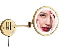 Miroir De Maquillage éclairé De 8,5 Pouces, Miroir De Grossissement 3X / 5X / 7X / 10x avec Lumière LED, Miroir De Rasage De Vanité Mural Extensible pour Salle De Bain avec P, Gold, 5X