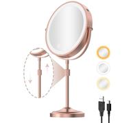 Miroir de maquillage éclairé de 9 pouces avec grossissement 10 fois, miroir rechargeable de 5000 mAh avec lumières, 3 couleurs d'éclairage, miroir cosmétique sans fil réglable et hauteur réglable,