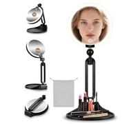Miroir de maquillage grossissant 40X/1X avec lumières, 15,2 cm double face 1X/40X Miroir de bureau LED Grossissement 40X 3 couleurs lumière à intensité variable, batterie rechargeable, rotation à 360°