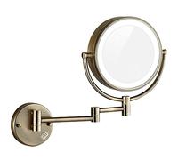 Miroir de Maquillage Grossissant de 21,5 cm avec Éclairage LED Miroir Double Face Réglable en Laiton Fixation Murale avec Interrupteur Bronze Grossissement X3