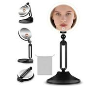 Miroir de maquillage grossissant x20 x avec lumières, 15,2 cm double face 1X/20x, miroir de bureau grossissant LED, grossissement 20x, lumière à intensité variable, batterie rechargeable, rotation à