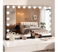 Miroir de Maquillage Hollywood 18 LED Lumière 3 Modes Réglable avec Écran Tactile + Charge USB + Loupe-10x 60 x 80 cm Noir