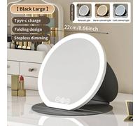 Miroir De Maquillage Led 3 Couleurs,Variable Avec Écran Tactile Pliable,Miroirs Cosmétiques Réglables,8.66 Et 7.28 Pouces,Pour Table,Voyage Et Usage Domestique.Big Black.