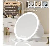 Miroir De Maquillage Led 3 Couleurs,Variable Avec Écran Tactile Pliable,Miroirs Cosmétiques Réglables,8.66 Et 7.28 Pouces,Pour Table,Voyage Et Usage Domestique.Big White.