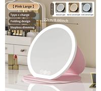 Miroir De Maquillage Led 3 Couleurs,Variable Avec Écran Tactile Pliable,Miroirs Cosmétiques Réglables,8.66 Et 7.28 Pouces,Pour Table,Voyage Et Usage Domestique.Big Pink.
