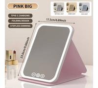 Miroir De Maquillage Led À Intensité Variable,3 Couleurs,Avec Écran Tactile,Pliable,Cosmétique,Table Rechargeable,Pour Voyage Et Usage Domestique.Big Pink.