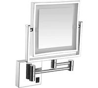 Miroir de maquillage LED avec lumières et grossissement 3x, miroir de courtoisie mural grossissant carré de 8 pouces, miroir de courtoisie simple face, pivotant à 360 °, bras extensible, argent