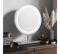 Miroir de maquillage LED intelligent avec 3 modes d'éclairage, contrôle tactile, rotation à 360 °, miroir de courtoisie de 40 cm pour beauté et soins de la peau, miroir de table pour s'habiller et se