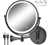 [Miroir de Maquillage LED] Miroir Double Face 8 Pouces - Miroir de Maquillage LED Mural, Grossissement 1X/10X, Rotation à 360 Degrés, Écran Tactile - Convient pour la Salle de Bain, la Chambre, le Sal