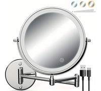[Miroir de maquillage LED] Miroir double face de 8 pouces - Miroir de maquillage à lumière LED monté au mur, grossissement 1x/10x, rotation à 360 degrés, écran tactile - Convient pour la salle de bain