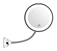 Miroir de Maquillage LED, Miroir Grossissant Flexible avec Lumière LED, Grossissement 10x, Pivotant à 360°, Mural, Miroir de Salle de Bain, Miroir de Maquillage avec Col de Cygne et Ventouse(Blanc)