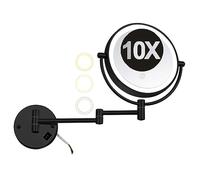 Miroir de Maquillage Lumineux LED 8 Pouces avec 3 Couleurs D'Éclairage à Intensité Variable Miroir de Coiffeuse Mural Double Face Noir Grossissement 10X Rotation à 360° pour Salle de Bain Câblage Fixe