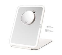 Miroir de maquillage lumineux rechargeable avec grossissement x10, miroir de courtoisie compact et pliable avec lumières, 78 LED, 3 modes d'éclairage de couleur, miroir de beauté de table pour voyage
