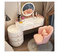 Miroir de maquillage lumineux simple avec tabouret, coiffeuse de 100 cm et armoire de maquillage de 80 cm pour chambre à coucher, organiseur de maquillage élégant, meubles de chambre à coucher
