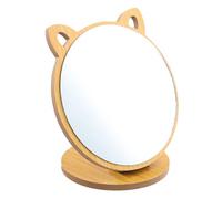 Miroir De Maquillage, Miroir De Maquillage en Bois, Miroir Pliable sur Pied, Miroir Maquillage sur Pied Reglable, Miroir Rond avec Tablette Bois, Petit Miroir Forme Oreille De Chat Créative