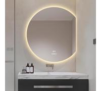 Miroir de maquillage moderne à DEL de 81,3 x 91,4 cm, design demi-cercle avec interrupteur tactile, 3 couleurs, à intensité variable, anti-buée, miroir de salle de bain rétroéclairé, parfait pour le