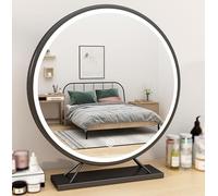 Miroir de maquillage moderne à écran tactile avec éclairage LED 3 couleurs - Miroir de table rond intelligent de 50 cm noir pour soins de beauté à domicile et dortoir