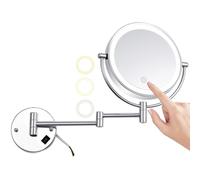 Miroir de Maquillage Mural 20 cm avec Éclairage 3 Couleurs Câblé Pliable Grossissant HD 2 Faces Argenté Grossissement 7X