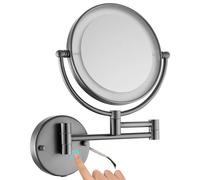 Miroir de Maquillage Mural à LED de 20 cm, grossissement 1x/10x, éclairage Double Face, avec Base Tactile et variateur d'intensité, Miroir de Rasage HD Filaire pour Salle de Bain, Gris Pistolet, 5X