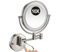 Miroir de Maquillage Mural à LED de 20 cm, grossissement 1x/10x, éclairage Double Face, avec Base Tactile et variateur d'intensité, Miroir de Rasage HD Filaire pour Salle de Bain, Gris Pistolet, 5X
