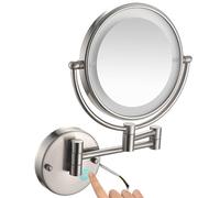 Miroir de Maquillage Mural à LED de 20 cm, grossissement 1x/10x, éclairage Double Face, avec Base Tactile et variateur d'intensité, Miroir de Rasage HD Filaire pour Salle de Bain, Gris Pistolet, 5X