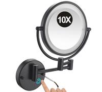 Miroir de Maquillage Mural à LED de 20 cm, grossissement 1x/10x, éclairage Double Face, avec Base Tactile et variateur d'intensité, Miroir de Rasage HD Filaire pour Salle de Bain, Gris Pistolet, 5X