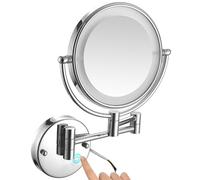 Miroir de Maquillage Mural à LED de 20 cm, grossissement 1x/10x, éclairage Double Face, avec Base Tactile et variateur d'intensité, Miroir de Rasage HD Filaire pour Salle de Bain, Gris Pistolet, 5X