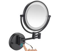 Miroir de Maquillage Mural à LED de 20 cm, grossissement 1x/10x, éclairage Double Face, avec Base Tactile et variateur d'intensité, Miroir de Rasage HD Filaire pour Salle de Bain, Gris Pistolet, 5X