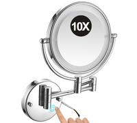 Miroir de Maquillage Mural à LED de 20 cm, grossissement 1x/10x, éclairage Double Face, avec Base Tactile et variateur d'intensité, Miroir de Rasage HD Filaire pour Salle de Bain, Gris Pistolet, 5X