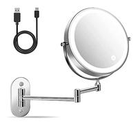 Miroir de Maquillage Mural à LED de 8 Pouces, 3 Modes de Couleur, écran Tactile de Charge USB, lumière réglable, Double Face, grossissant 1X/7X, pivotant, Extensible, pour Salle de Bain, hôtels