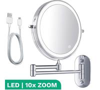 Miroir de maquillage mural avec éclairage LED - Grossissement 10X - Salle de bain - Gris