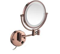 Miroir de maquillage mural avec interrupteur tactile, miroir de courtoisie rotatif double face de 20 cm, miroir de rasage rétractable pour salle de bain, miroir cosmétique éclairé par LED pour un