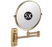 Miroir de maquillage mural de 20,3 cm avec grossissement x5, miroir de courtoisie en laiton rotatif à 360°, miroir de rasage cosmétique double face pour salle de bain