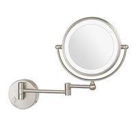 Miroir de maquillage mural de 8 pouces, miroir de courtoisie LED double face en nickel brossé avec interrupteur, miroir cosmétique grossissant réglable en laiton, miroir de rasage,Hard wired,7X
