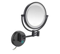 Miroir de maquillage mural double face 20 cm avec interrupteur tactile, rotatif et rétractable, parfait pour salle de bain et rasage - Miroir cosmétique rond
