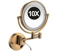 Miroir de Maquillage Mural LED 8 Pouces Miroir de Courtoisie Lumineux HD Double Face avec Miroir Pivotant Extensible à 360° Et Grossissement 1X/10X en Laiton Câblé