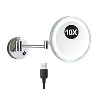 Miroir de Maquillage Mural Lumineux LED 10 Pouces avec Grossissement Pivotant à 360° Pliable Et Réglable en Laiton pour Salle de Bain Ou Hôtel USB Grossissement 10X